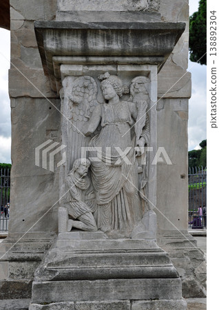 Italy, Rome, World Heritage Site, Arch of Constantine, relief on the base Italy, Rome, World Heritage Site, Arch of Constantine, relief on the base 138892304