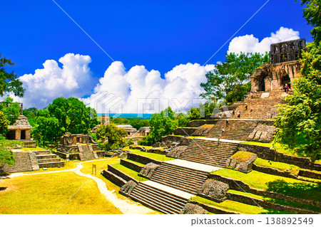 The breathtaking scenery of the Palenque ruins, remnants of the Mayan civilization's dreams hidden in the jungle. The breathtaking scenery of the Palenque ruins, remnants of the Mayan civilization's dreams hidden in the jungle. 138892549