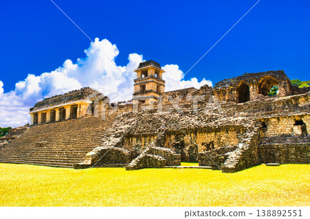 The breathtaking scenery of the Palenque ruins, remnants of the Mayan civilization's dreams hidden in the jungle. The breathtaking scenery of the Palenque ruins, remnants of the Mayan civilization's dreams hidden in the jungle. 138892551
