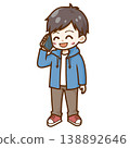 An illustration of a young man laughing while talking on the phone using his smartphone. 138892646