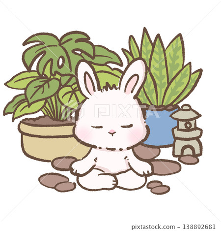 Peaceful Kawaii Bunny Meditating In Indoor Plant Garden Surrounded By Monstera And Snake Plants Cute Zen Plant Lover Illustration Peaceful Kawaii Bunny Meditating In Indoor Plant Garden Surrounded By Monstera And Snake Plants Cute Zen Plant Lover Illustration 138892681
