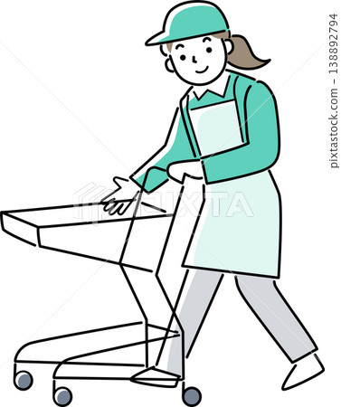 A woman organizing shopping carts at the supermarket A woman organizing shopping carts at the supermarket 138892794