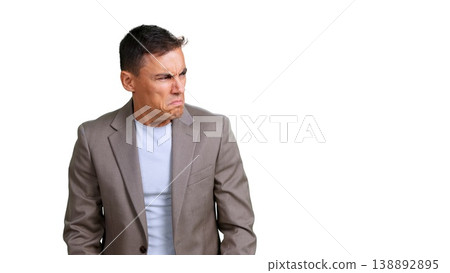 Man expressing disgust looking away on transparent background 138892895