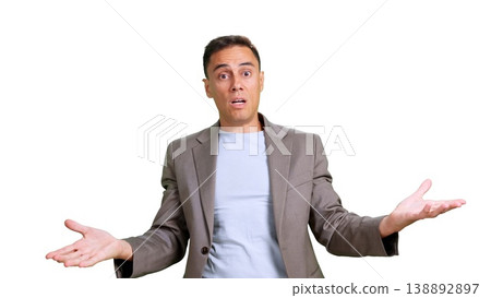 Man shrugging, questioning, doubting gesture transparent background Man shrugging, questioning, doubting gesture transparent background 138892897