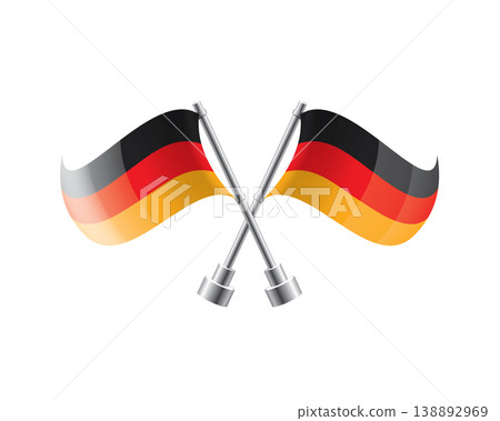 Intricate depiction of interlaced German banners with shiny poles and festive atmosphere Intricate depiction of interlaced German banners with shiny poles and festive atmosphere 138892969