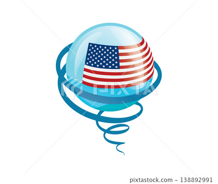 Stylish international icon showcasing American flag within reflective globe design Stylish international icon showcasing American flag within reflective globe design 138892991