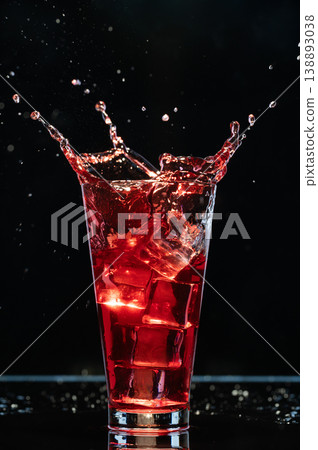 Red cocktail splash with ice cubes 138893038