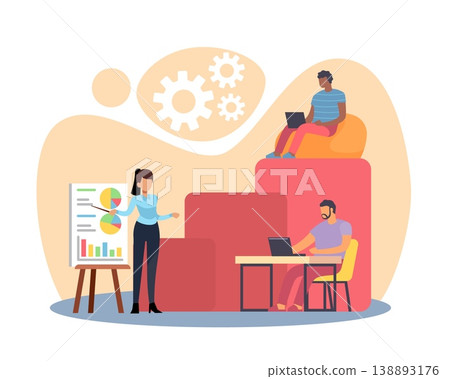 Financial business report. Project demonstration, graphs and diagrams, strategy analysis, office team process optimization, planning management presentation vector cartoon isolated concept 138893176