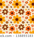 Retro 70s Floral Seamless Pattern with Daisy Flowers on Cream Background 138893183