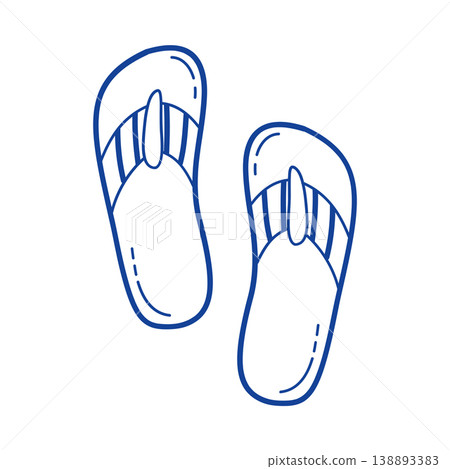 Flip flop vector blue line art doodle beach sandal icon for summer branding Flip flop vector blue line art doodle beach sandal icon for summer branding 138893383
