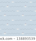 seamless minimal paper boat with waves, Pastel Nursery repeat pattern background, flat jpg illustration graphic design 138893539