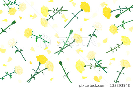 Yellow carnation and rose pattern transparent background_horizontal 138893548