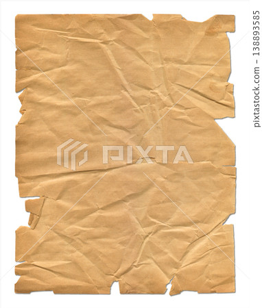 Brown wrinkled paper sheet isolated on white 138893585
