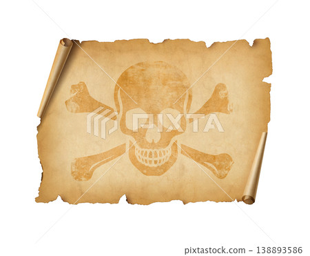 Pirate skull parchment scroll isolated on white 138893586