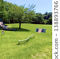 A park landscape with blue skies and expansive lawns | An open outdoor space with playground equipment 138893766