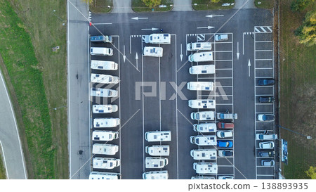 Piazzale Azzurri d'Italia in Cremona, Italy, showing many campers parked for tourist accommodation and travel 138893935