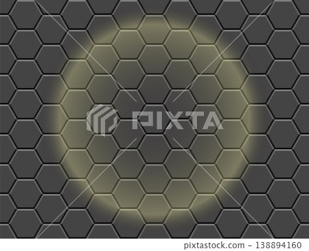 Dark hexagonal honeycomb background with circular glow effect Dark hexagonal honeycomb background with circular glow effect 138894160