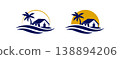 sunrise luxury waterfront house palm island wave logo tropical real estate branding 138894206