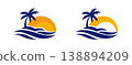 sunrise luxury waterfront palm tree wave logo tropical ocean beach branding 138894209
