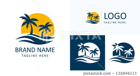 sunrise luxury waterfront palm tree island wave logo tropical beach branding sunrise luxury waterfront palm tree island wave logo tropical beach branding 138894213