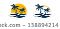 sunrise luxury waterfront island house palm wave logo design tropical resort branding 138894214