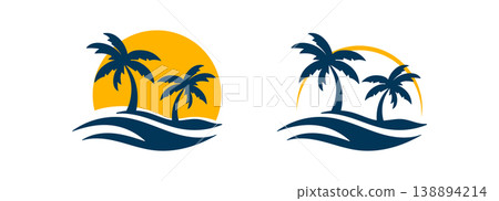 sunrise luxury waterfront island house palm wave logo design tropical resort branding sunrise luxury waterfront island house palm wave logo design tropical resort branding 138894214