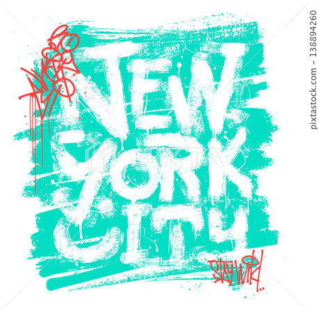 New York City brush lettering with rough texture and dripping effect, grunge hand-drawn style for street-inspired print design New York City brush lettering with rough texture and dripping effect, grunge hand-drawn style for street-inspired print design 138894260
