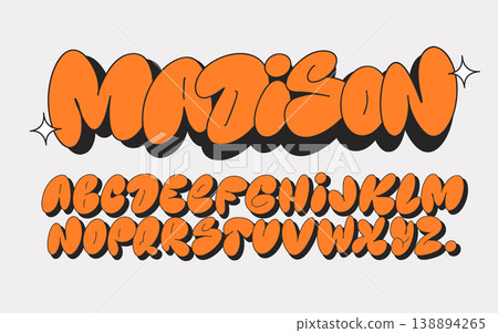 Graffiti bubble lettering alphabet set, funky balloon shaped organic font in retro style for posters, apparel and urban design Graffiti bubble lettering alphabet set, funky balloon shaped organic font in retro style for posters, apparel and urban design 138894265