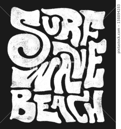 Surf style handwritten lettering Surf Wave Beach with grunge texture sand grain and dot details Surf style handwritten lettering Surf Wave Beach with grunge texture sand grain and dot details 138894283