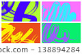 Colorful spray paint splashes and waves set. Bold curved graffiti strokes on vibrant background. Grainy texture, organic squiggle smears and rough spray strokes. Street art poster and punk banner desi 138894284