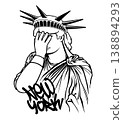 Statue of Liberty facepalm meme illustration covering face with hand symbol of disappointment funny parody concept for t shirt design apparel print streetwear graphic merchandise poster sticker urban  138894293