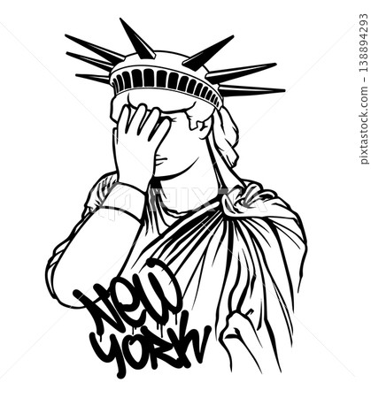 Statue of Liberty facepalm meme illustration covering face with hand symbol of disappointment funny parody concept for t shirt design apparel print streetwear graphic merchandise poster sticker urban  138894293