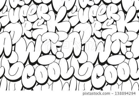 Seamless graffiti bubble letters pattern urban street art style repeating texture for t shirt print fabric poster background and packaging design Seamless graffiti bubble letters pattern urban street art style repeating texture for t shirt print fabric poster background and packaging design 138894294