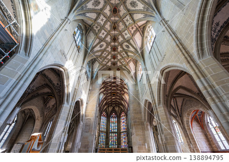 The magnificent interior of Bern Cathedral, with its pipe organ and stained glass windows. Bern, Canton of Bern, Switzerland. The magnificent interior of Bern Cathedral, with its pipe organ and stained glass windows. Bern, Canton of Bern, Switzerland. 138894795