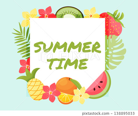 Summer time banner. exotic fruit. vector illustration Summer time banner. exotic fruit. vector illustration 138895033