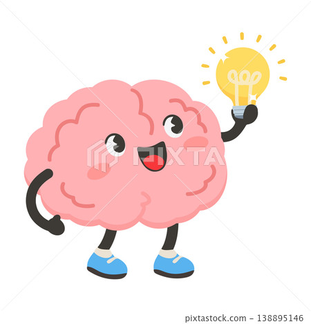 Happy Brain Holding Lightbulb Showing Smart Idea Happy Brain Holding Lightbulb Showing Smart Idea 138895146