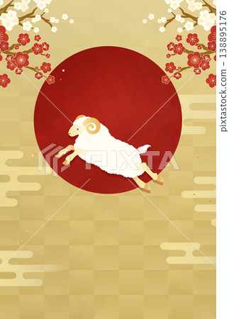 Reiwa 9th Year Year of the Sheep New Year's Card Vector Illustration: Red and White Plum Blossoms, Gold Reiwa 9th Year Year of the Sheep New Year's Card Vector Illustration: Red and White Plum Blossoms, Gold 138895176