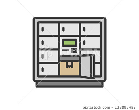 Illustration of a delivery locker icon (line drawing, color) 138895482