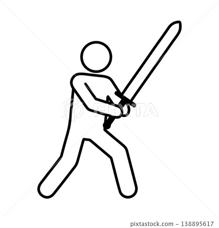 Line icon of a person holding a sword 138895617