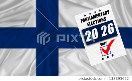 Finland parliamentary elections with flag in the background. Ballot on a Finnish flag, concept 138895622