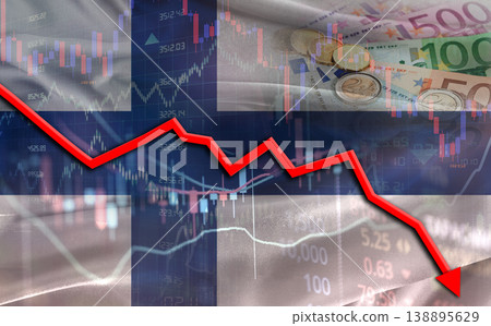 Finland financial fall on economy market. Finnish financial crisis on economic graph Finland financial fall on economy market. Finnish financial crisis on economic graph 138895629