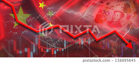 Chinese financial crisis on economic graph. Financial fall of China on economy market Chinese financial crisis on economic graph. Financial fall of China on economy market 138895645