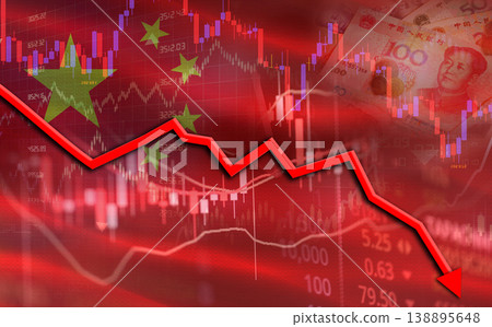 China financial fall on economy market. Chinese financial crisis on economic graph China financial fall on economy market. Chinese financial crisis on economic graph 138895648