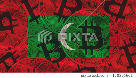 Bitcoin coins on Maldives flag background. Golden bitcoin coins on Maldives flag background Bitcoin coins on Maldives flag background. Golden bitcoin coins on Maldives flag background 138895661