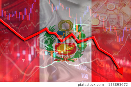 Peru financial fall on economy market. Peruvian financial crisis on economic graph 138895672