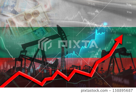 Oil production with Bulgarian flag, petrol industry. Oil pumps with Bulgaria flag Oil production with Bulgarian flag, petrol industry. Oil pumps with Bulgaria flag 138895687
