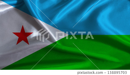 Djibouti flag with cloth textured background. National flag of Djibouti with realistic texture Djibouti flag with cloth textured background. National flag of Djibouti with realistic texture 138895703