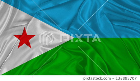Djiboutian flag with fabric texture. Realistic flag of Djibouti waving, National flag Djiboutian flag with fabric texture. Realistic flag of Djibouti waving, National flag 138895707