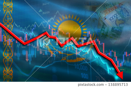 Kazakhstan financial fall on economy market. Kazakhstani financial crisis on economic graph Kazakhstan financial fall on economy market. Kazakhstani financial crisis on economic graph 138895713