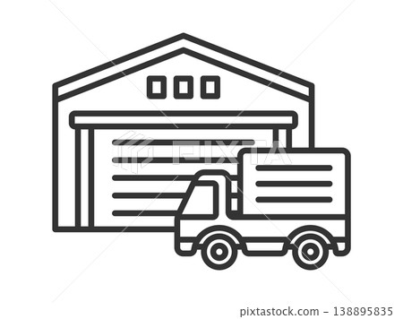Illustration of a warehouse and truck (line drawing) Illustration of a warehouse and truck (line drawing) 138895835